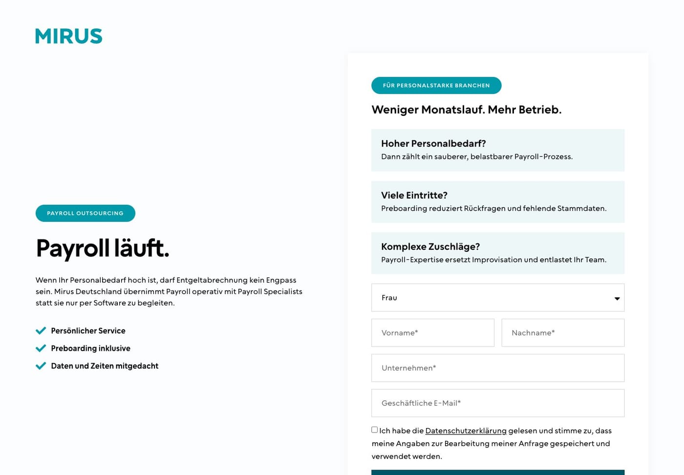Mirus Landingpages