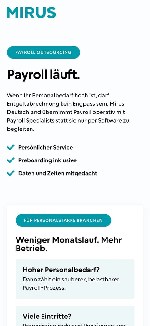 Mirus Landingpages